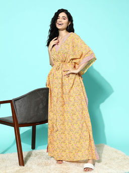 Libas - Women Yellow Floral Kaftan