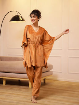 SAY - Women Bronze Solid Kaftan with Pant (Set of 2)