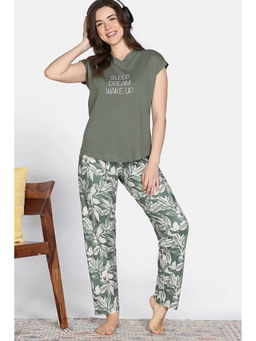 Zivame - Women Green Printed T-Shirt with Pyjama (Set of 2)