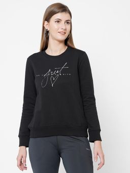 Sweet Dreams - Women Black Printed Full Sleeves Sweatshirt