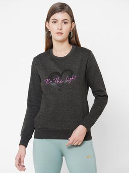 Sweet Dreams - Women Charcoal Printed Full Sleeves Sweatshirt