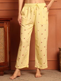 TAG 7 - LEMON Yellow CHERRY Printed COTTON LOUNGE Pajama