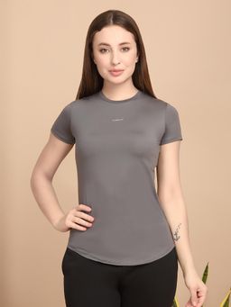 Sweet Dreams - Women Grey Solid Round Neck T-Shirt