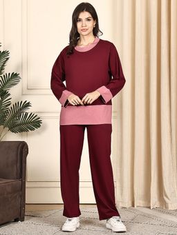 Kanvin - Women Red Colorblock Full Sleeves Night Suit