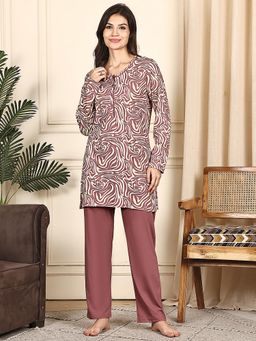Kanvin - Women Pink Printed Full Sleeves Night Suit