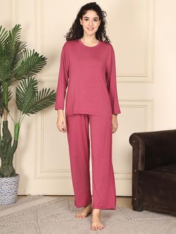 Kanvin - Women Pink Polka Dots Full Sleeves Night Suit