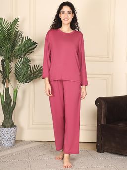 Kanvin - Women Pink Solid Full Sleeves Night Suit