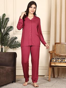 Kanvin - Women Pink Polka Dots Full Sleeves Night Suit