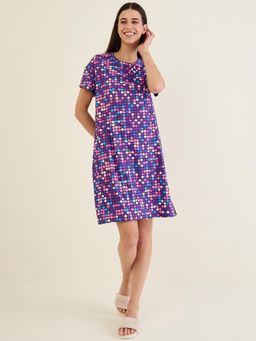 Sweet Dreams - Women Purple Heart Printed Short Length Night Dress