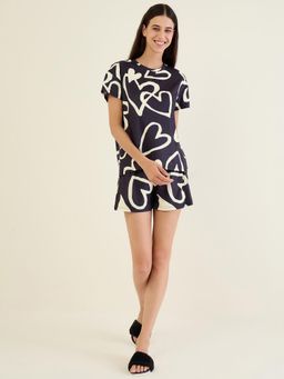 Sweet Dreams - Women Black Heart Print Top and Shorts