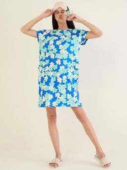 Sweet Dreams - Women Blue Floral printed short length night dress