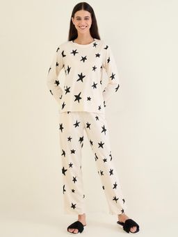 Sweet Dreams - Women Off White Printed Long Sleeves Top and Pajama