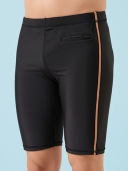 LYCOT - Men Nylon Black Piping Swim Jammer Shorts With Zip Pocket