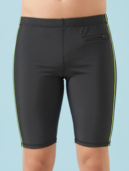 LYCOT - Men Nylon Charcoal Piping Swim Jammer Shorts With Zip Pocket