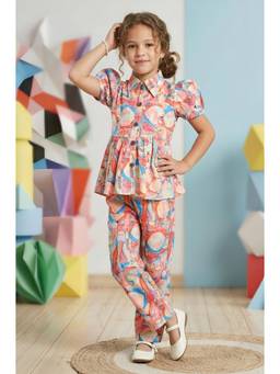 Lei Chie - Multi-Color Girls Printed Peplum Co-Ord Set