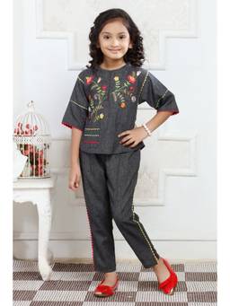 Lei Chie - Girls Grey Embroidered Co-Ords Set