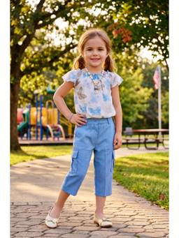 Lei Chie - Blue Girls Floral Top With Cargo Capri