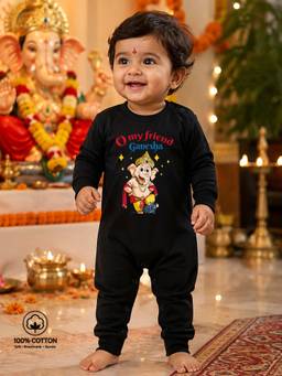 BLUSHES - Black Knit O My Friend Ganesha Printed Romper