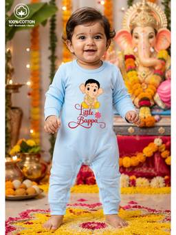 BLUSHES - Blue Knit Little Bappa Printed Romper
