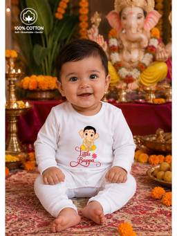 BLUSHES - White Knit Little Bappa Printed Romper