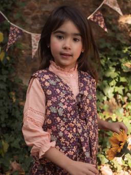 EARLY SUNDAY - Maroon Winter Relaxed Fit Cotton Satin Printed Mandarin Neck Waistcoat