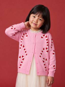 Nautinati - Girls Relaxed Fit Christmas Candy Cane Knit Cardigan