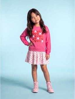 Nautinati - Girls Oversized Varsity Heart All-Over Print Printed Sweatshirt Dress