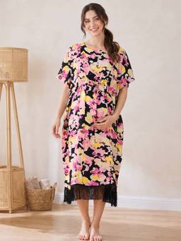 Secret Wish - Multi-Colour Floral Rayon Maternity Kaftan