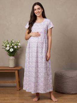 Secret Wish - Lavender Floral Cotton Maternity Nighty