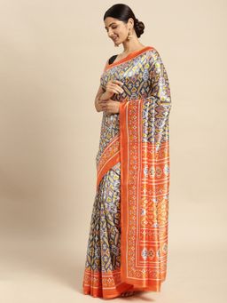 Sangam Prints - Grey Art Silk Printed Traditional Saree with Unstitched Blouse