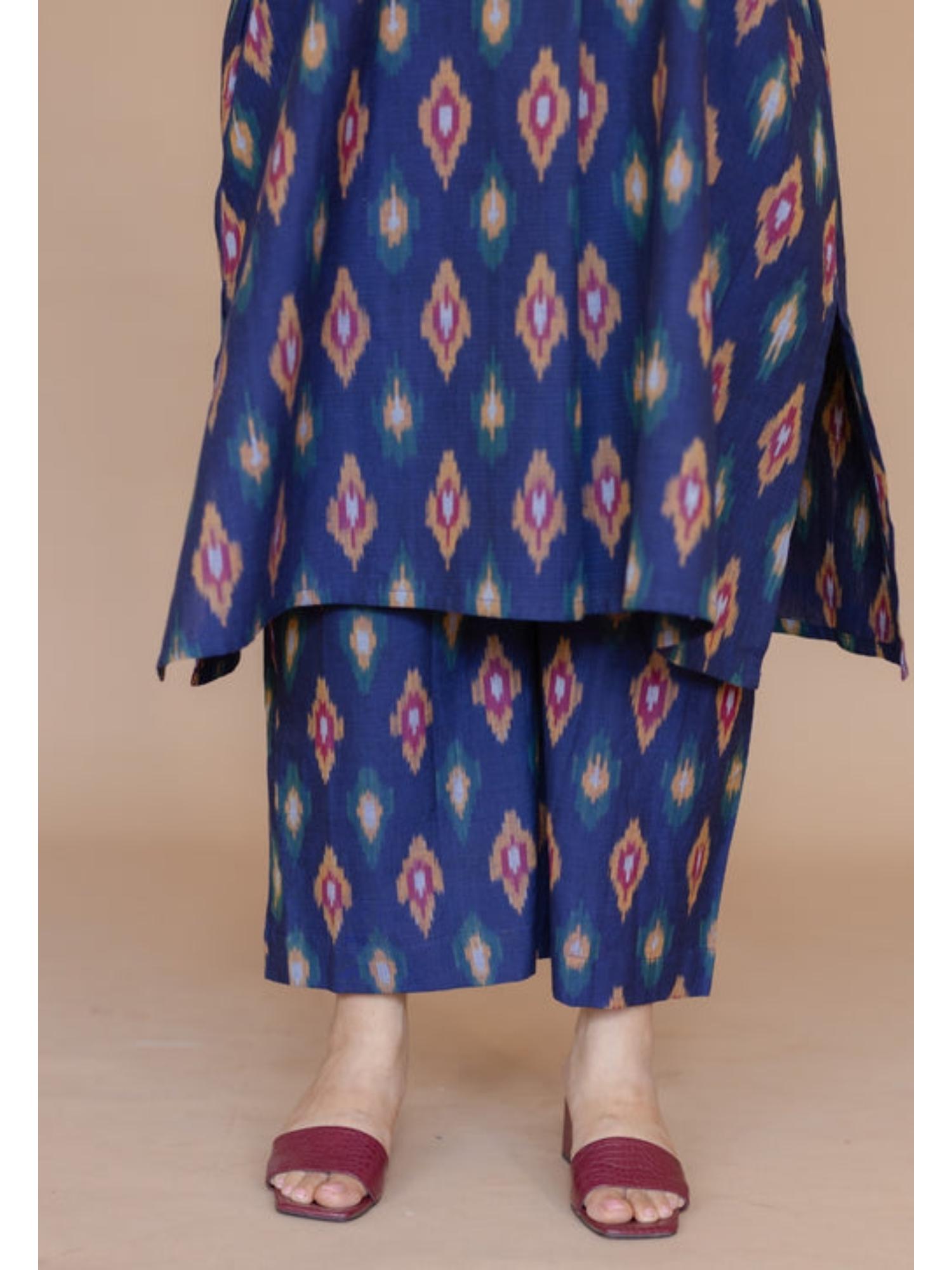 Yashi Blue Handloom Ikkat Cotton Straight Pant-picture-20