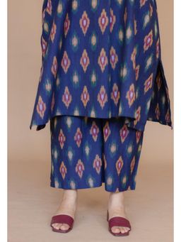 The Indian Ethnic Co. - Yashi Blue Handloom Ikkat Cotton Straight Pant