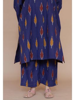The Indian Ethnic Co. - Yashi Blue Handloom Ikkat Cotton Straight Pant