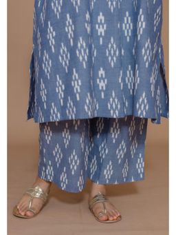 The Indian Ethnic Co. - Yashi Blue Handloom Ikkat Cotton Straight Pant
