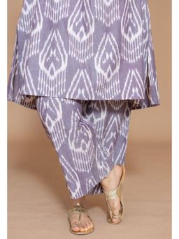 The Indian Ethnic Co. - Yashi Grey Handloom Ikkat Cotton Straight Pant