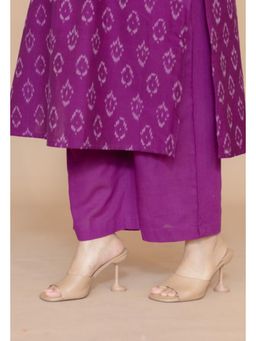 The Indian Ethnic Co. - Yashi Purple Solid Cotton Flex Straight Pant