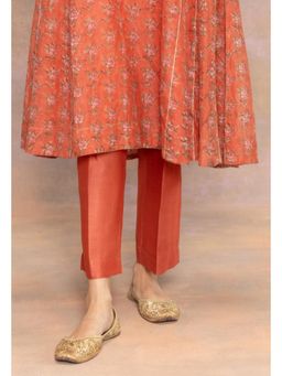 The Indian Ethnic Co. - Prita Orange Solid Chanderi Silk Narrow Pant
