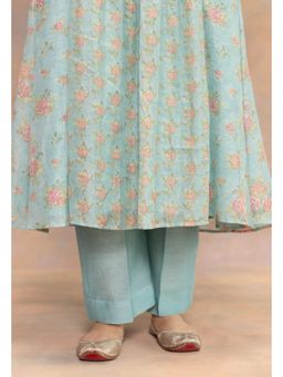 The Indian Ethnic Co. - Prita Blue Solid Chanderi Silk Narrow Pant