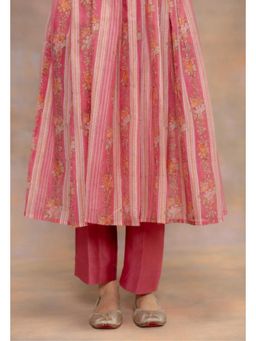 The Indian Ethnic Co. - Prita Pink Solid Cotton Satin Narrow Pant