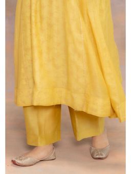 The Indian Ethnic Co. - Yashi Yellow Solid Chanderi Silk Straight Pant