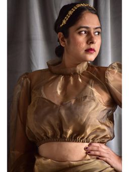 Sundarii - Miraj - Gold Organza Stitched Blouse
