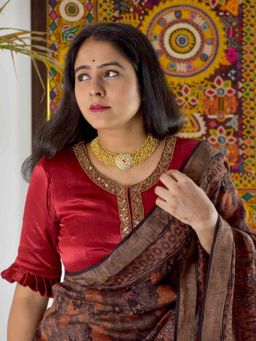 Sundarii - Rang - Red Hand Embroidered Mashru Silk Stitched Blouse