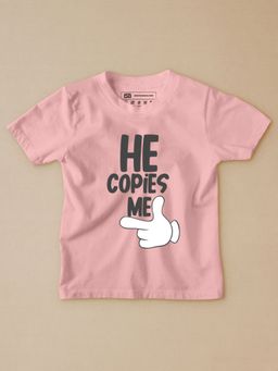 Be Awara - He Copies Me Half Sleeves Kids T-shirt Pink