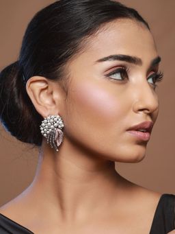 Priyaasi - Studded Leaf Rose Gold Gunmetal-Plated Drop Earrings