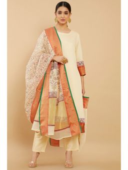 Soch - Women Beige Crepe Solid - Plain Suit (Set of 3)