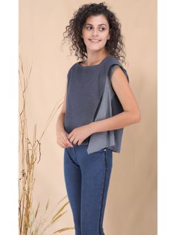STREAKS&CROSSES - Grey Solid/Plain Comfortable Top