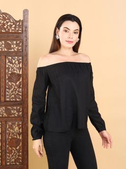 STREAKS&CROSSES - Black Solid/Plain Comfortable Top