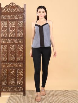 STREAKS&CROSSES - Blue Solid/Plain Comfortable Top