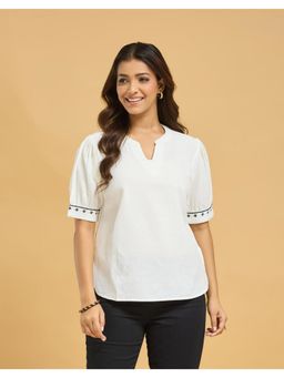 Fabindia - Off White Embroidered Regular Top