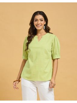 Fabindia - Green Embroidered Regular Top
